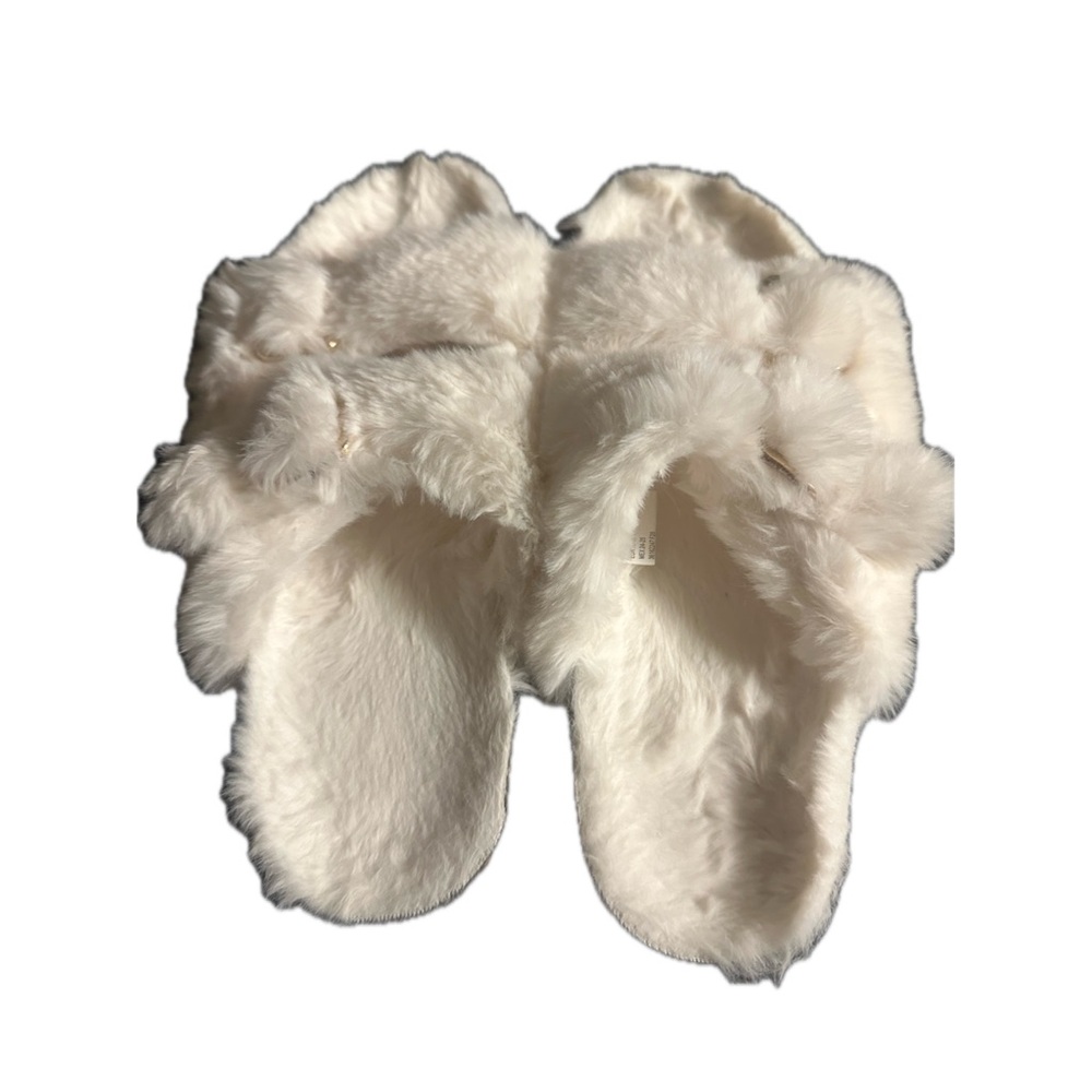 Fluffy White Faux Fur Slippers